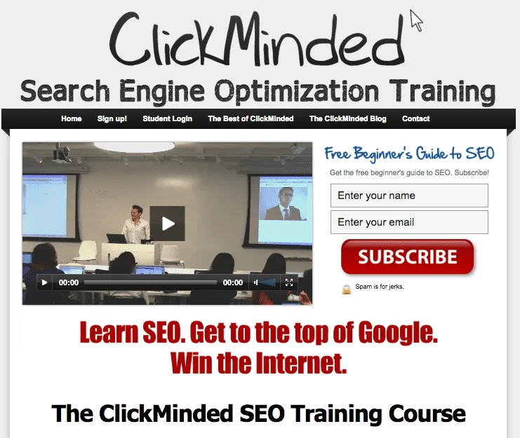 An early version of the ClickMinded website